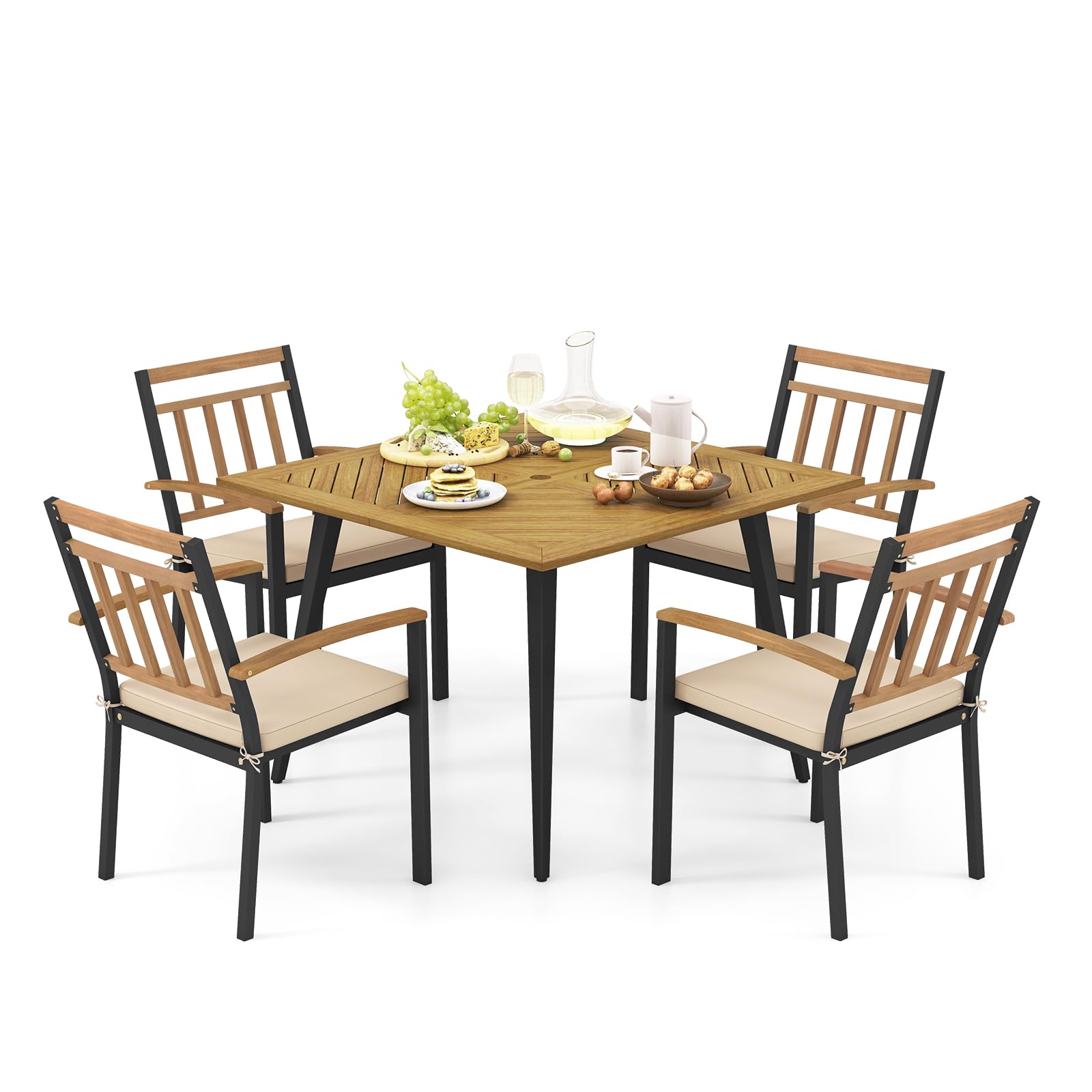 Tangkula Salon de jardin 5 pièces avec table et chaises de salle à manger d'extérieur et coussins